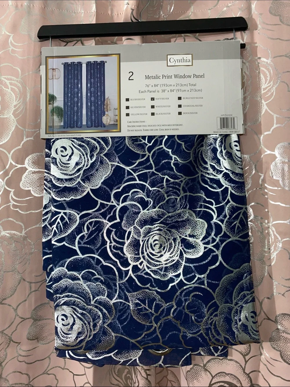 Cynthia Metallic Print Window Panel Set – Navy & Silver 76